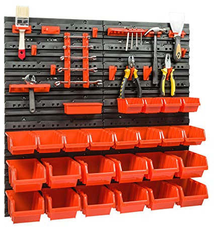 botle Werkstattregal Wandregal 24 Stapelboxen orange Werkzeughalter 79,5 x 77,5 cm Kunststoff