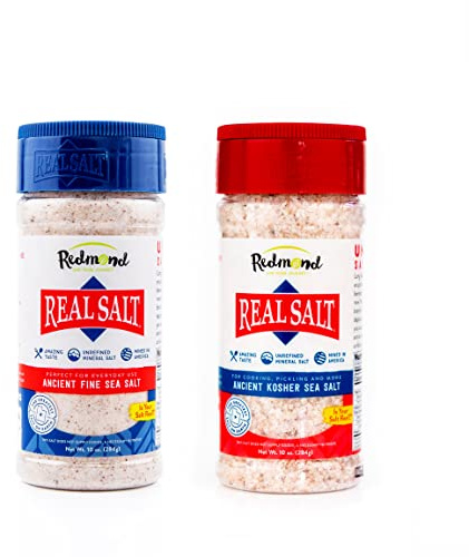 Redmond Real Salt - Natural Unrefined Sea Salt, 10oz Fine Shaker with 10oz Kosher Shaker