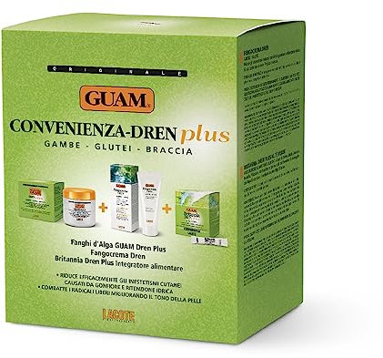 Guam, Algenfango Guam Dren Plus Convenience Set, Behandlung mit Algenfango Guam Dren Plus 500 gr + Schlammcreme Dren 200 ml + 30 Sachets Britannia Dren Plus Nahrungsergänzungsmittel, Made in Italy