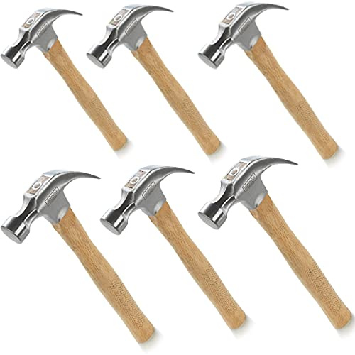 Edward Tools 16 oz. Oak Claw Hammer (Pack of 6) - Heavy Duty All Purpose Hammer - Forged Carbon Steel Head - Etched Solid Oak Wood Handle for More Durability and Grip