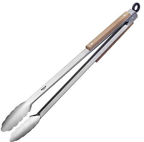 Westmark Pinza per Grigliare e Servire, Con Manici in Acciaio Inox e Impugnature Parzialmente in Legno, Lunghezza: 44 cm, Acciaio Inox/Legno, Classic Wood Maxi, Argento/Marrone, 16292270