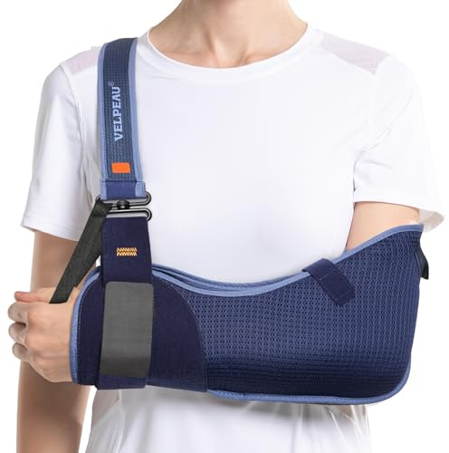 VELPEAU Arm Sling Shoulder Immobilizer for Women and Men, fit Left or Right Arm -Rotator Cuff Support Brace -Medical Sling for Shoulder, Clavicle, Elbow Injury (Breathable type, Medium: Bust 29.5″-33.5″)