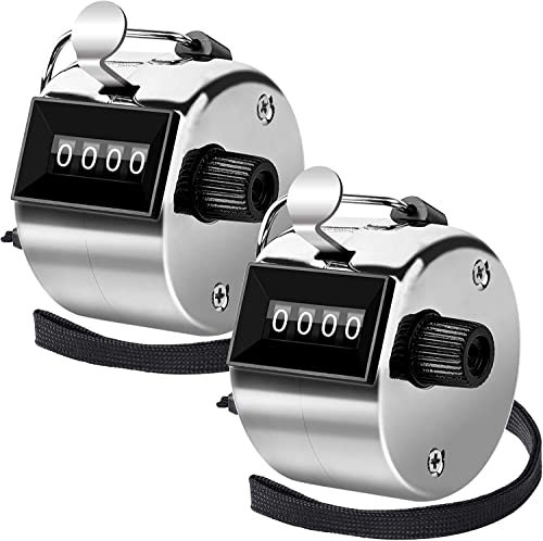 SEPGLITTER 2 Stück Silberner Handzähler Klicker Counter 4-stellige Zähler Mengenzähler Fingerzähler Rundenzähler für Personenzähler Sport School