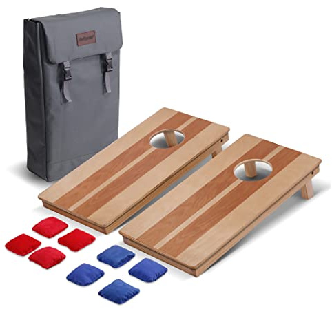 GoSports 2'x1' ryggsäck Cornhole spelset, innehåller 2 premium trä resestorlekar och 8 minipinne och glid, flerfärgad