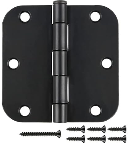 6 Pack Matte Black Interior Door Hinges Round 3.5 x 3.5 Inch 5/8 Radius Heavy-Duty Mat Hinge for Doors Standard Bedroom Work Office Door Hardware Removable Pin,Farm,Shed,Gate,Greenhouse Vent Window