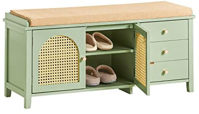 SoBuy FSR129-GR Schuhbank mit Sitzfläche und Gitteroptik-Türen Sitzbank mit Stauraum Dielenbank Schuhtruhe Sitzkommode Schuhregal schmal grün BHT ca.: 100x46x34cm