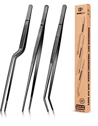 10-Zoll Feine Kochpinzette Set, Professionelle Edelstahl-Lebensmittelzange, Küche Schwarzer langer Koch zum Kochen, Überziehen, Dekorieren und BBQ