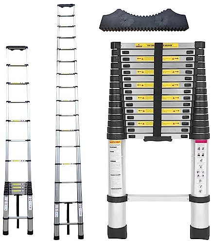 Hooha Aluminium Teleskopleiter 6,3m Klappbar mit Anti-Rutschmatte aus Gummifasern Folding Ladder Ausziehleiter Belastung 150kg Max. Mit EN131 Zertifikat