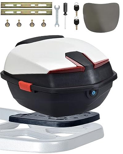 Topcase für Roller 35L Motorradkoffer mit Rückenlehne und Platte Abschließbar Motorrad Kofferraum Universal Wasserdicht Motorroller Heckbox für Moped/Mofa/Motorcycle,Weiß,15*15*11in