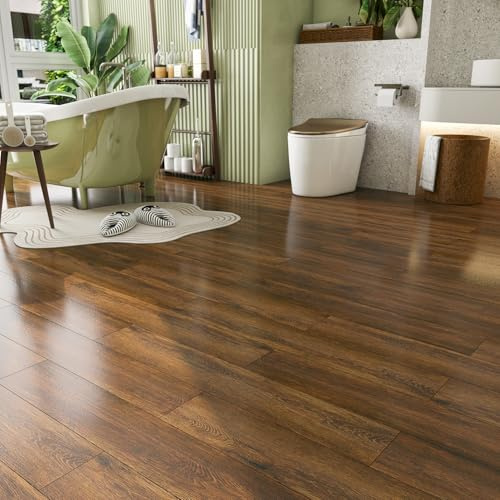 FunStick 90×15CM 35 Dalles PVC Adhesive Sols Imitation Carrelage Adhesif Sol Cuisine Salon Effet Bois Revetement de Sol PVC Lino Camping Garage Marron Dalle Vinyle Sols Adhesive Salle de Bain Bois