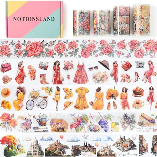 NOTIONSLAND 4 Rolls ästhetisches Washi Tape Set, PET Washi Tape, Multi-Muster dekoratives Washi Tape für Journaling, Bullet Journals, Planer, Kunst für Handwerk