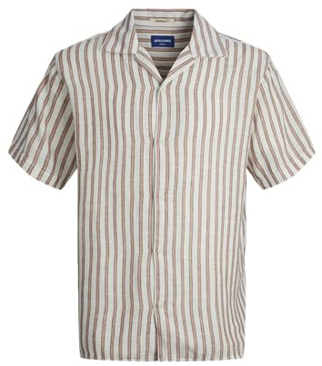 JACK & JONES Jornoto randig resort skjorta Ss Sn fritidsskjorta, Carnelian, L