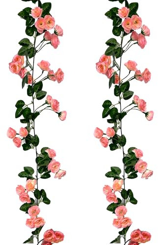 douyif Rosengirlande Rosenranke künstlich 180cm 2Stk Künstliche Blumengirlande Rosen Rebe Hängende Pflanze Rosen Girlanden für Blumenwand Garten Party Zuhause Wand Deko Hochzeits Bogen (Rosa)