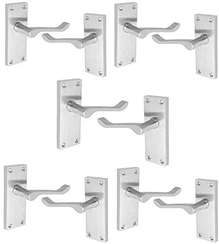 HANDLESTORE Victorian Scroll Door Handles – Satin Chrome Lever Latch Door Handle Sets with Backplate & Screws – Internal Chrome Door Handles for Doors (5 Pack)