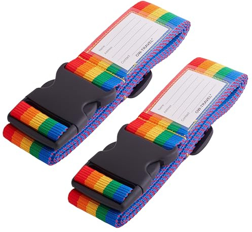 OW-Travel Koffergurt, Kofferband auffällig Regenbogen Koffergurte 2 Stück | Kofferband Gurt, Gepäckgurt personalisiert, Koffergurte und Kofferbänder bunt für Flugreisen, Koffer, Taschen und Gepäck