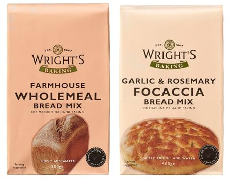 Wrights Baking Garlic & Rosemary Focaccia & Farmhouse Wholemeal Bread Mix Combined Pach Each 500g