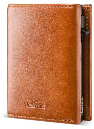 Vastaia Kreditkartenetui Geldbörse Herren Leder Klein Mit Münzfach | Portmonee Herren Und Damen Slim mit RFID-Schutz | Slim Wallet Kreditkartenetui mit münzfach (Retro-Braun)