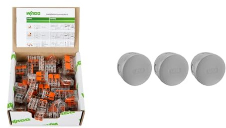 WAGO 221 Lot de 75 connecteurs de câble dans une boîte refermable avec levier 221-412, 221-413, 221-415 & DEBFLEX Boite Derivation IP54 Ø70X45 Lot DE 3, Gris