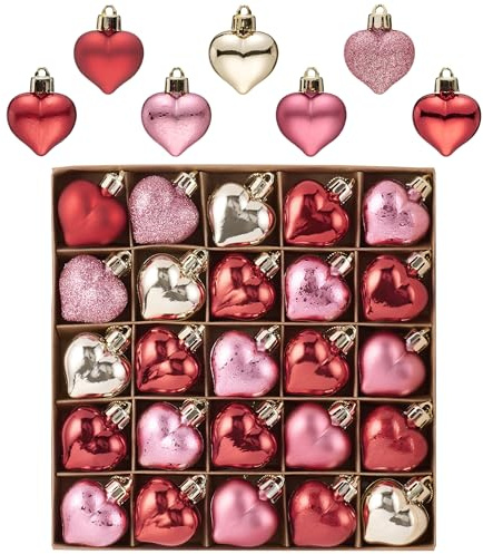 Valery Madelyn 25 st alla hjärtans dag hjärtbollar plast, röd rosa guld romantisk hjärtdekoration set för alla hjärtans dag dekoration, bröllopsdekoration, fest, 4 cm