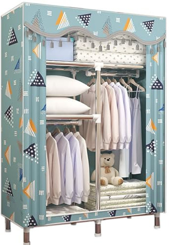 HUHJYUGE Stoffschrank mit Kleiderstange, Stoffschrank mit Fächern, Kleiderschrank Offen, Kleiderschrank Stoff mit Motiv, Tragbarer Kleiderschrank, Reißverschluss Stoffschrank (A 210cm/82in)