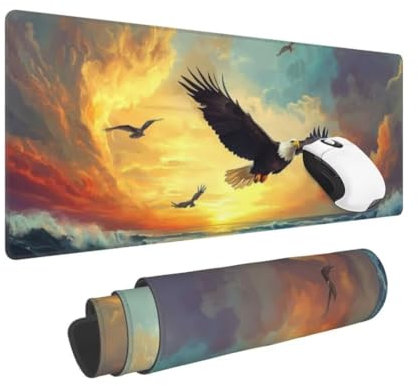 Gaming Mauspad XXL Sonnenuntergang Großes Mousepad 600 * 300mm rutschfeste Schreibtischunterlage Adler Mouse Pad mit Vernähte Kanten Verbessert Mauspad Groß Geschwindigkeit und Präzision für Gaming