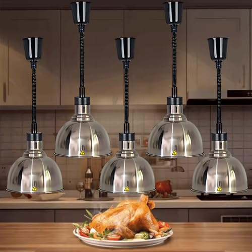 Aocay Lampe Chauffante Cuisine Professionnelle, Lampe Chauffe Plat Buffet Suspendue Hauteur Réglable, 250W Lampe Chauffante Alimentaire Réglable pour Hôtels, Buffets et Cuisines(A-25cm, 5 Pièces)