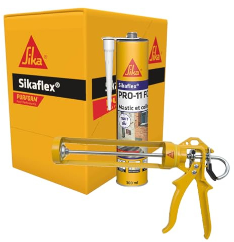 SIKA - Lot 1x carton de 12 cartouches de 300ml Mastic-colle multi-usages - Sikaflex PRO 11 FC Purform Blanc - Mastic polyuréthane PU tout en 1 - Intérieur et extérieur + Pistolet d'application MK2 Evo