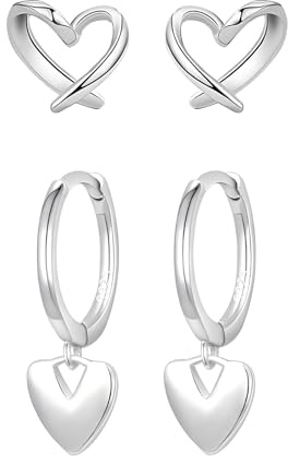Hinvan 2 par 925 sterling silver små hjärta ring örhängen för kvinnor flickor hjärta knoppörhängen set hjärta örhängen kvinnor silver dinglande örhängen allergivänliga sovande huggie örhängen
