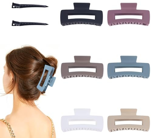 6 Stück Haarklammer Groß, Rechteckig Rutschfester Jumbo Haarspange, Klauenclips mit Starkem Halt, Matt Riesige Haarklammern für Dickes, Langes, Lockiges Haar,Haarspangen Damen mit 2 Haarclips