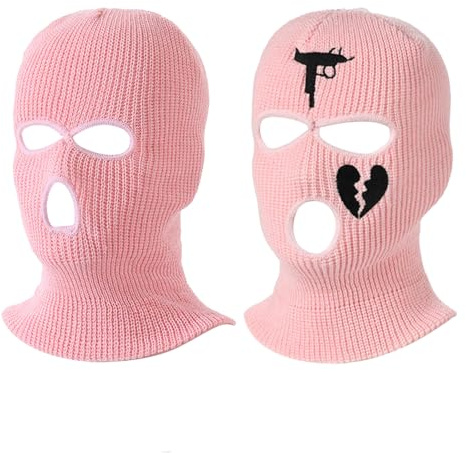 JSTHHTT 2 Stücke 3 Loch Gestrickte Sturmhaube für Herren Damen, Volle Gesichtsabdeckung, Balaclava, Atmungsaktiv Gesichtshaube Sturmmaske, für Motorrad und Fahrrad