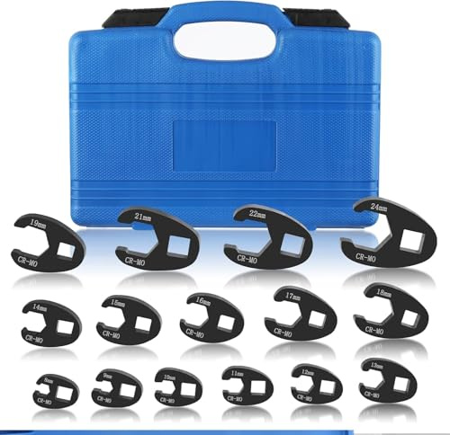 GEARCELL Crowfoot Wrench Set 15PCS Crowfoot Flare Nut Wrench Set 8 to 24mm | Ratchet nut removal,for 3/8” and 1/2” Drive Ratchet Nut Removal with Case