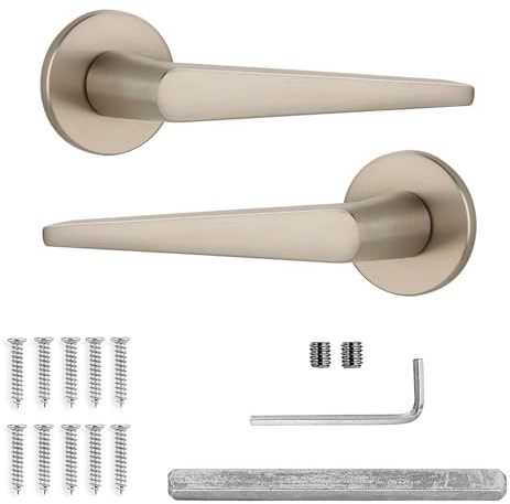 Decoranddecor Satin Nickel Door Handles Internal – Aluminium Silver Door Handles for Internal Doors | Round Rose Internal Door Handles for Bedrooms & Bathroom | Terra Range