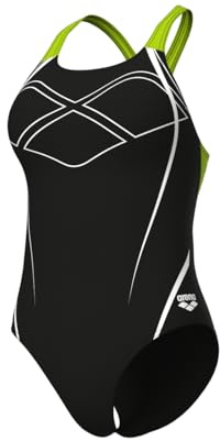 ARENA Feel Graphic Swim Pro Back Badeanzug für Damen, Schnelltrocknender Schwimmanzug, Sportlicher Badeanzug aus Maxfit Eco Gewebe, Chlor- und Salzwasserbeständig mit UV-Schutz UPF 50+