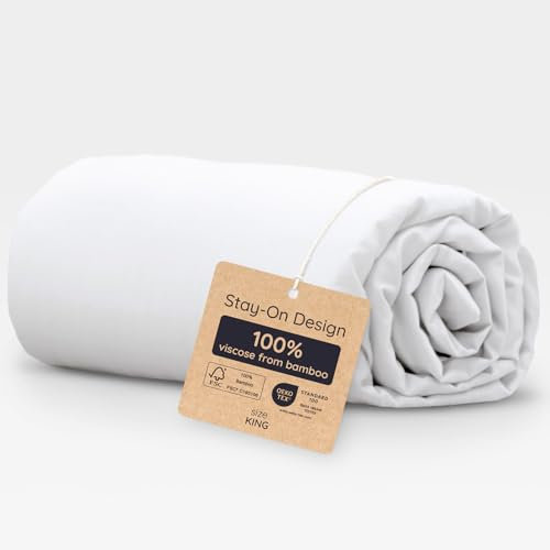 Bambaw King White Fitted Sheet Only, 100% Viscose Derived from Bamboo Sheet, Cooling Fitted Sheet King Size, 16” Deep Pocket Sheet (White)