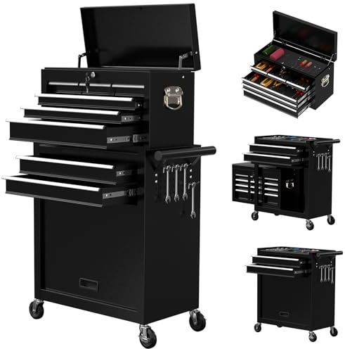 Yaciente 8-Drawer Rolling Tool Chest, High Capacity Removable Tool Storage Cabinet, Detachable Toolbox with Lock for Garage Warehouse and Tool Room (Black)