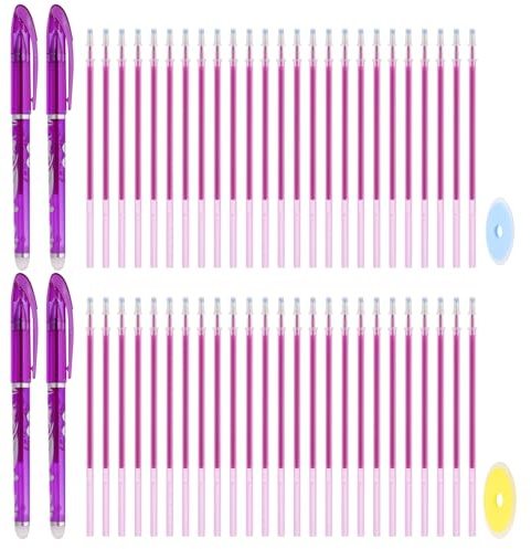 PATIKIL 4 st raderbara gelpennor med 50 refill och 2 suddgummi, 0,5 mm värmeraderbara pennor för tyg, lila bläck, tygmärkningspenna, sömnad, quiltning
