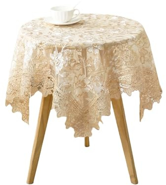 Spitze Tischdecke Runde Spitze Vintage Runde Tischdecke dekorative Exquisite Grenze Tischabdeckung für Party Hochzeit Heimdekorationen, Runde-48Zoll, Beige