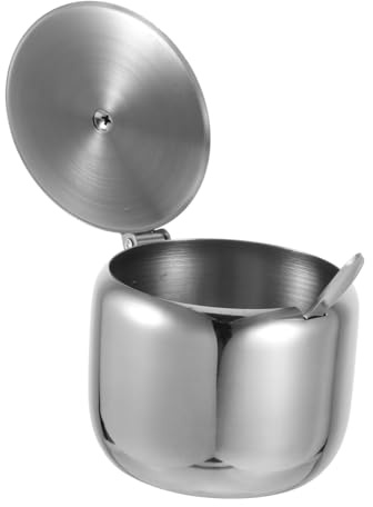Gatuida Azucarero Metálico Tapa Hermética y Cuchara, Recipiente para Condimentos de 250 Ml, Apto para Almacenamiento en Cocina y Hogar