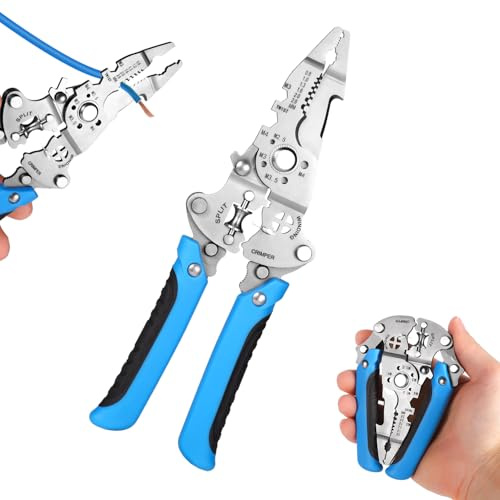 Lyreh 18 in 1 Foldable Wire Stripper, Multifunctional Folding Wire Crimper Tool for Electricians DIY Craft Home Construction Portability Stripping Pliers for Cutting Cables
