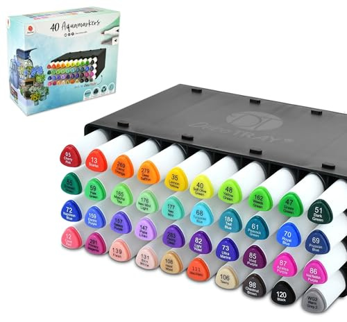 OsoRetail Aquamarkers Marker 40 Farben + DecoTRAY Marker mit Doppelspitze 800 m, ergonomischer Körper aus recyceltem Kunststoff, für Lettering, Scrapbooking und Illustration