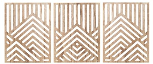 Jinzhenhong Bergwandkunst, moderne Holzplatte, Bergwanddekoration, dekorativ, Wald, Natur, abstrakte Linie, minimalistische Wandkunst für Wohnzimmer, Schlafzimmer, Bauernhaus, Hellbraun, 3 Stück