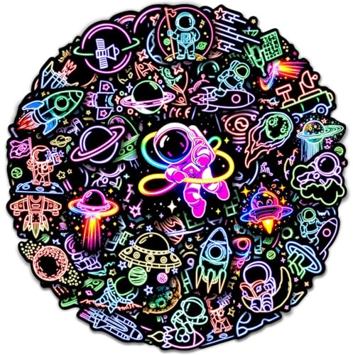 52 Pezzi Adesivi Bambini, Astronauti Stickers Neon Adesivi Vinile Impermeabili Sticker per Pc Computer Portatile Chitarra Skateboard Bottiglia Auto Moto Biciclette Valigia