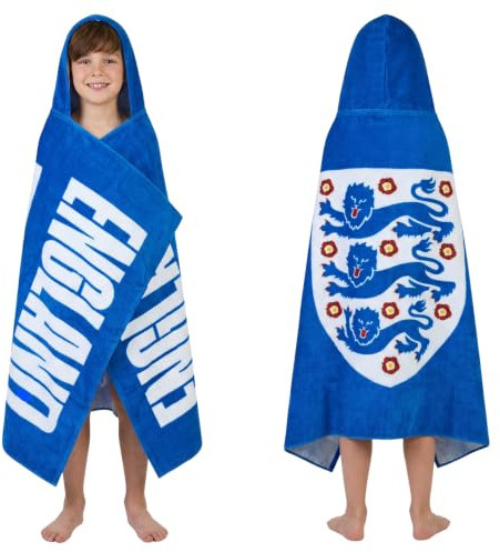 Official England Football Team Boys Hooded Towel – Kids Poncho 100% Cotton Towel – England Beach Swimming Wrap & Bath Robe