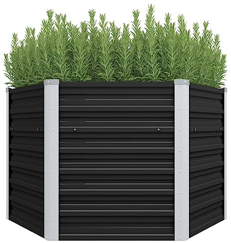 QJBSAVVA Hochbeet aus verzinktem Stahl Anthrazit 129 x 129 x 77 cm Sechseckiges Pflanzgefäß mit offenem Boden Robustes Metall für Garten Balkon und Terrasse