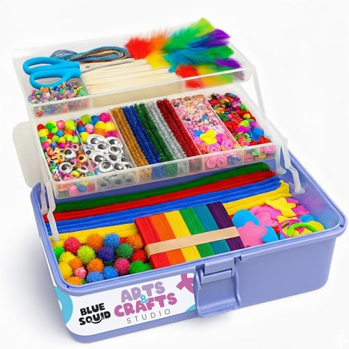 Blue Squid Arts & Crafts Box (lila) – 2800+ Stück Deluxe-Bastelbedarf-Box, 2 Schubladen, 18 Fächer, stabiler Griff, Kunst-Bastelset, Geburtstagsgeschenke für Kinder, Schulbedarf für Kinder von 4–12