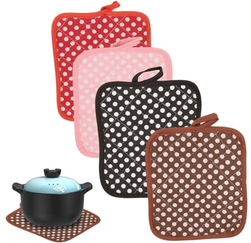 JEYORZY 4 Stück Topflappen, isolierte Topflappen, quadratische Topflappen zum Aufhängen, Küchenhandschuhe für Zuhause, Partys, Backofen, Grill (Pois)