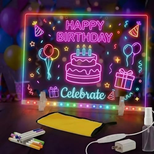 17 Led Drawing Board with 7 Colors,Light Up Cosmody Drawing Board,Glowing Acrylic Dry Erase Board with Light,Lumiboard Led Boards,Holiday Gifts for Kids Girls Teens