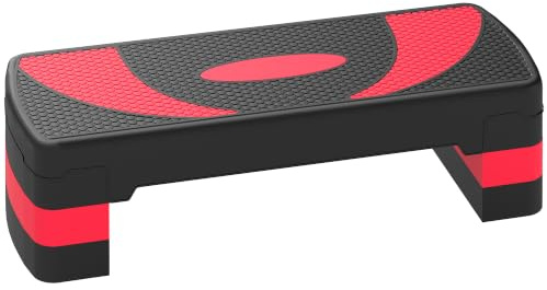 HOMCOM Step de Aeróbic, Step para Fitness Antideslizante con Altura Regulable 3 Niveles de 10/15/20 cm, Tabla Plataforma Stepper para Ejercicio en Casa Gimnasia, Carga 150 kg 80x31x20 cm, Rojo
