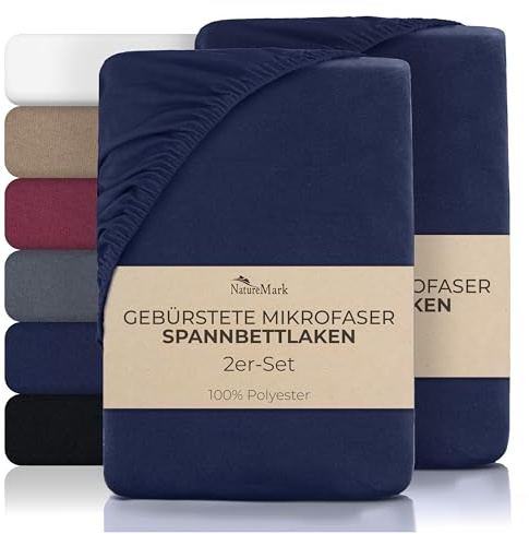 NatureMark Mikrofaser Spannbettlaken – 2 Stück – weich, atmungsaktiv und pflegeleicht – hautfreundlich, schnelltrocknend und formstabil - 90x200 cm, Navy blau