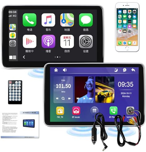 Monitor poggiatesta auto con touch screen, telefono Mirror Link, ingresso/uscita AV e riproduzione di schede TF per l'intrattenimento nel veicolo